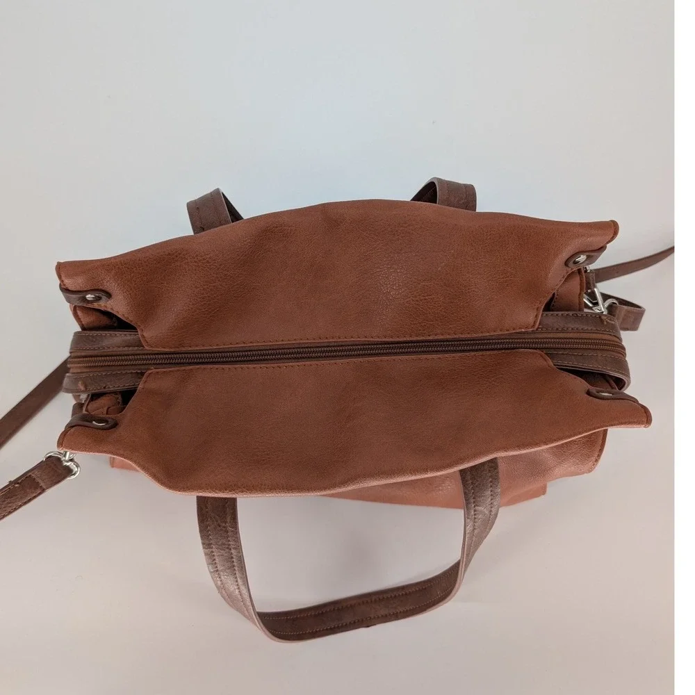 Chillx Satchel Bag Womens Large Brown Vegan Leather Buckle Crossbody Strap Boho
